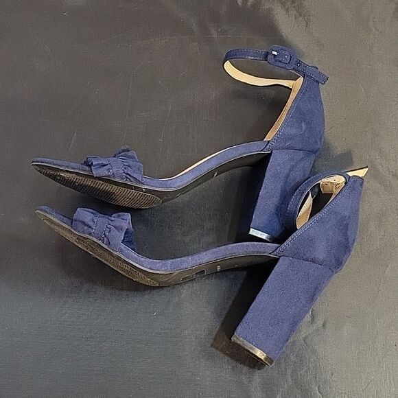 KAARI BLUE RUFFLE BLOCK HEEL OPEN TOE ADJUSTABLE BUCKLE ANKLE STRAP SANDAL - Picture 9 of 16